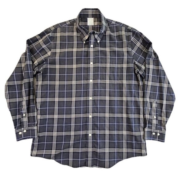 Brooks Brothers Milano Shirt Men's XL Long Sleeve Button-Up Blue Gray Plaid EUC - Picture 1 of 14